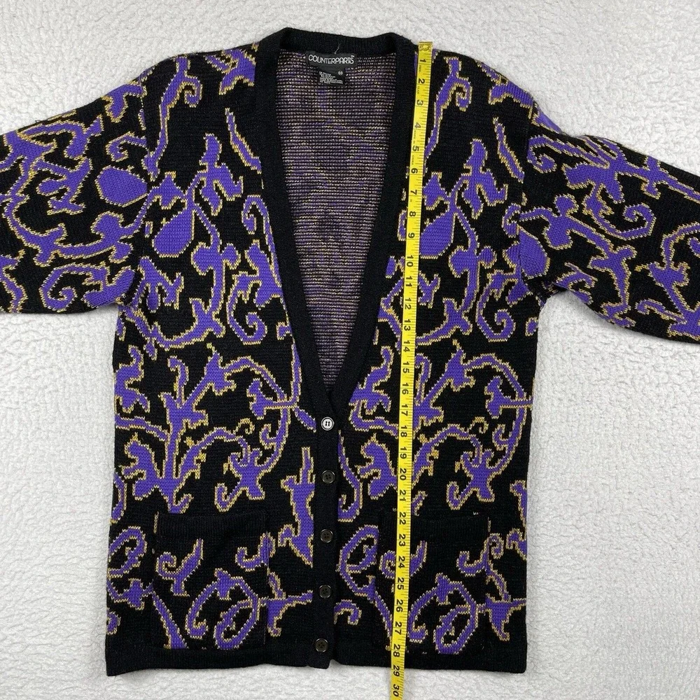 Counterparts Sweater Womens‎ Medium Black Purple Vintage Hong Kong Knit Cardigan